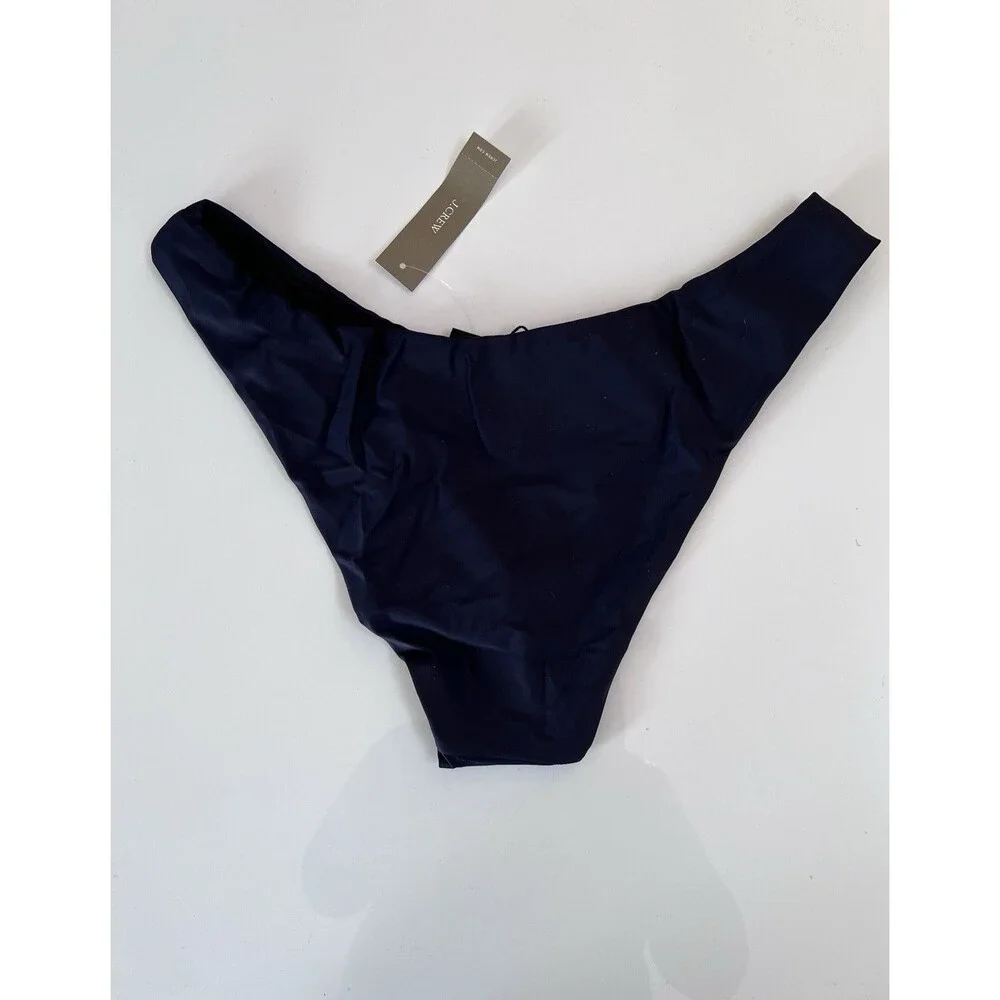 J. Crew Bikini Bottom Curved Waist Cheeky Mid-Rise High Cut Leg Navy Size M NWT